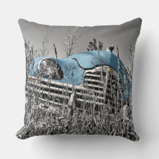 vintage blue car throw pillow