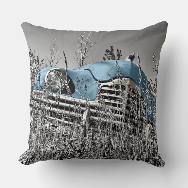 vintage blue car throw pillow (Front)