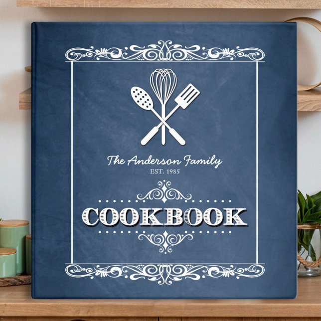 Vintage Blue Chalkboard Family Cookbook Binder (Creator Uploaded)