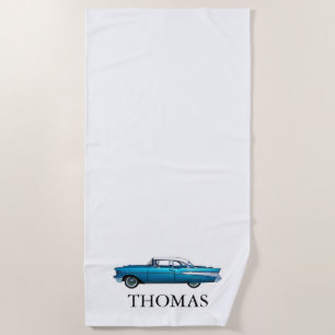 Vintage Blue Chevrolet Belair car custom design Beach Towel
