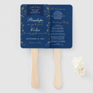 Vintage Blue Chic Book Chapter Wedding Program Hand Fan