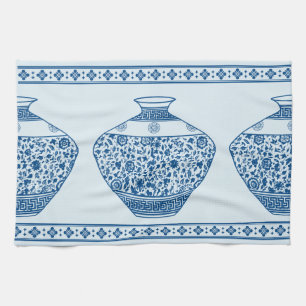 Vintage Blue Chinoiserie Ginger Jars Vases Kitchen Towel