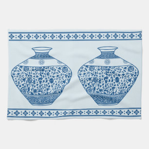 Vintage Blue Chinoiserie Ginger Jars Vases  Kitchen Towel