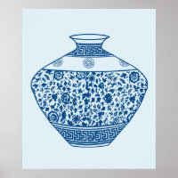 Vintage Blue Chinoiserie Ginger Jars Vases