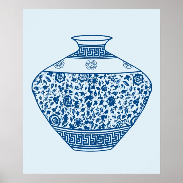 Vintage Blue Chinoiserie Ginger Jars Vases  Poster (Front)