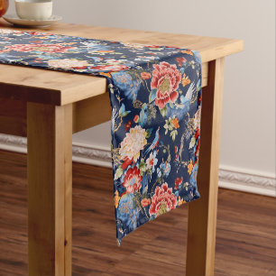 Vintage blue chinoiserie medium table runner