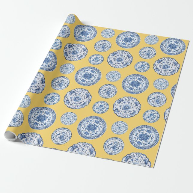 Vintage Blue Chinoiserie Plates Any Occasion  Wrapping Paper (Unrolled)