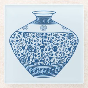 Vintage Blue Chinoiserie Vase Ginger Jar Glass Coaster