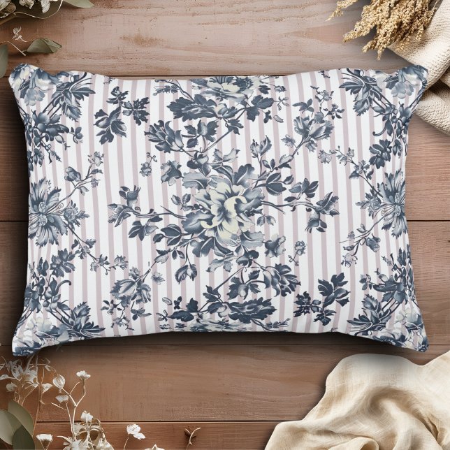 Vintage Blue Chintz And Pinstriped Pattern Accent Pillow (Creator Uploaded)