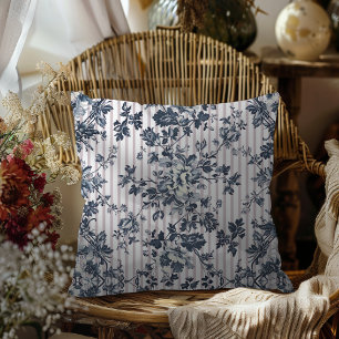 Vintage Blue Chintz And Pinstriped Pattern Throw Pillow