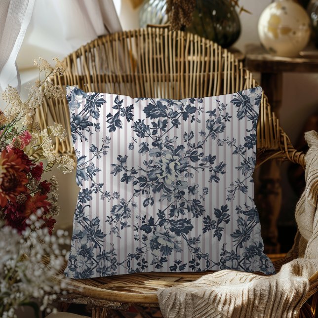 Vintage Blue Chintz And Pinstriped Pattern Throw Pillow (Creator Uploaded)