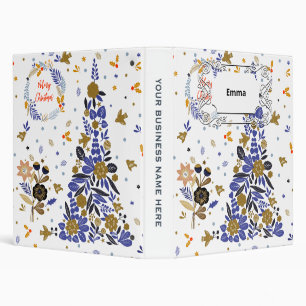 Vintage Blue Christmas Bird Flowers Tree Binder