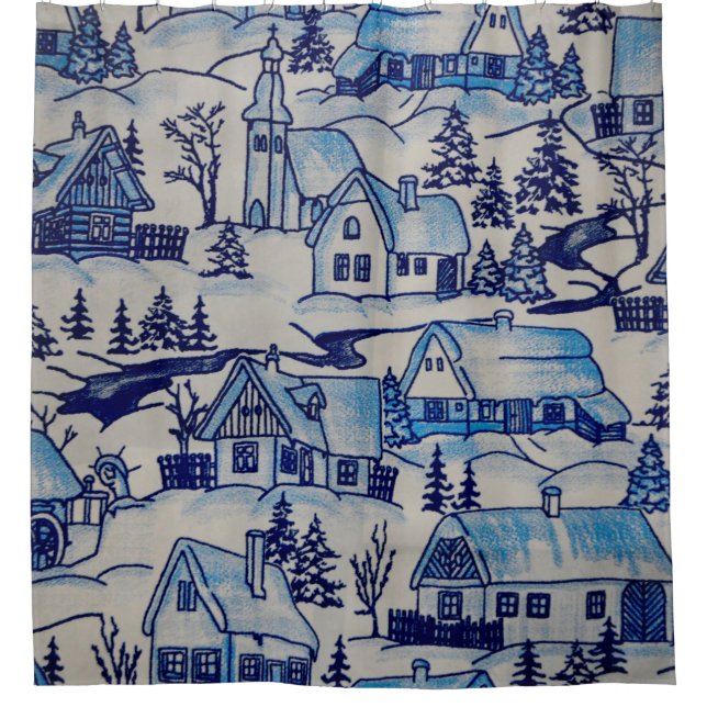 Vintage Blue Christmas Holiday Village (Front)