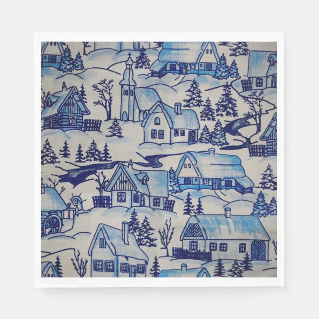 Vintage Blue Christmas Holiday Village Napkin (Front)