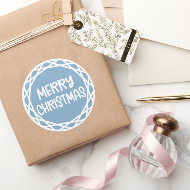 Vintage Blue Christmas Sticker - Merry & Bright! (Gifting)