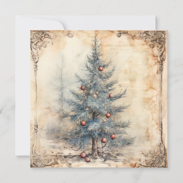Vintage Blue Christmas Tree Card (Front)