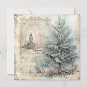 Vintage Blue Christmas Tree Card
