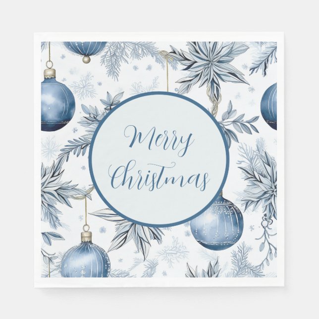 Vintage Blue Christmas Tree Ornaments Pattern Napkin (Front)