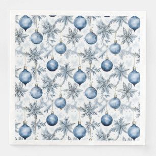 Vintage Blue Christmas Tree Ornaments Pattern Napkin