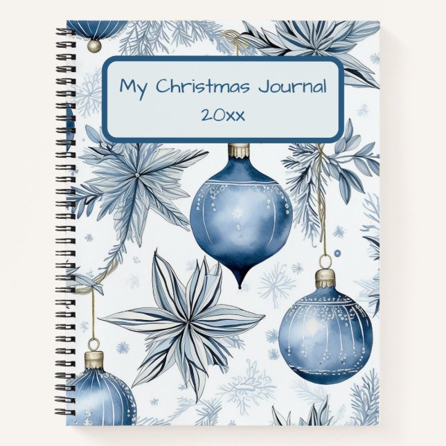 Vintage Blue Christmas Tree Ornaments Pattern Notebook (Front)