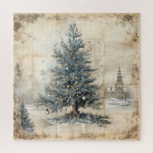 Vintage Blue Christmas Tree Puzzle
