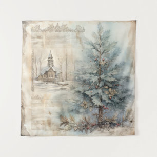 Vintage Blue Christmas Tree Tapestry