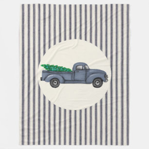 Vintage Blue Christmas Tree Truck Large Blanket