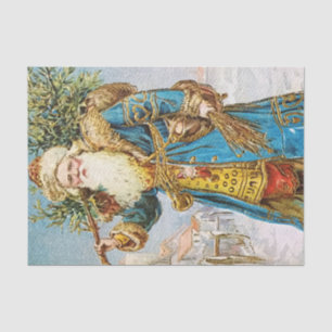Vintage Blue Coat Santa Claus with Christmas Tree Tissue Paper