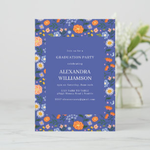 Vintage Blue Cottagecore Floral Graduation Party Invitation