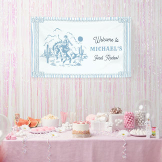 Vintage Blue Cowboy 1st Birthday Party Banner