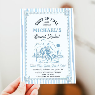 Vintage Blue Cowboy 2nd Birthday Party Invitation