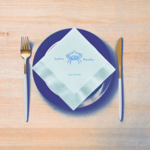 Vintage  blue  crab  -blue  wedding napkins