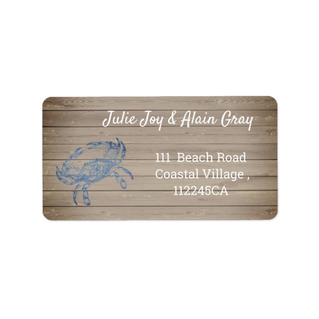 Vintage  blue  crab in wood look label (Front)