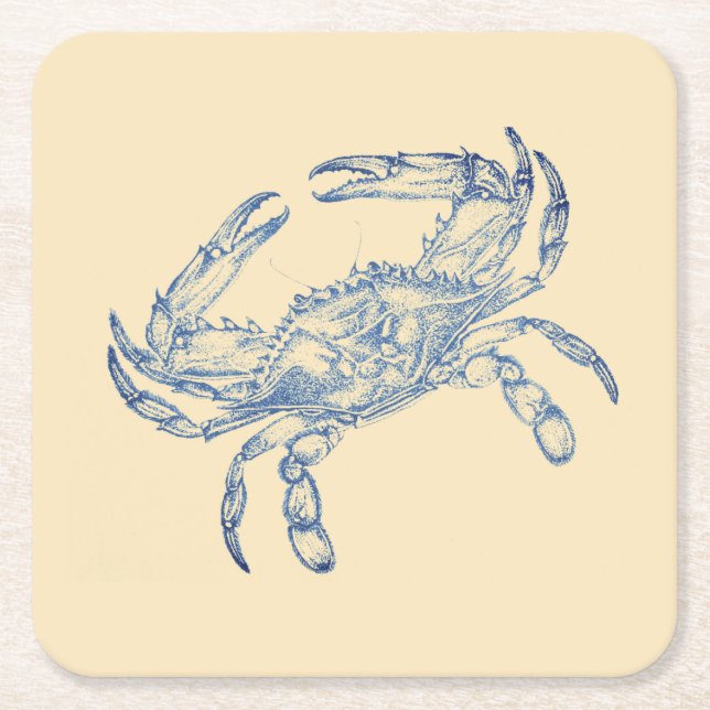 Vintage  blue  crab no2    square paper coaster (Front)