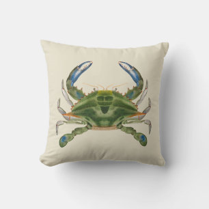 Vintage Blue Crab On A Cream Background Throw Pillow