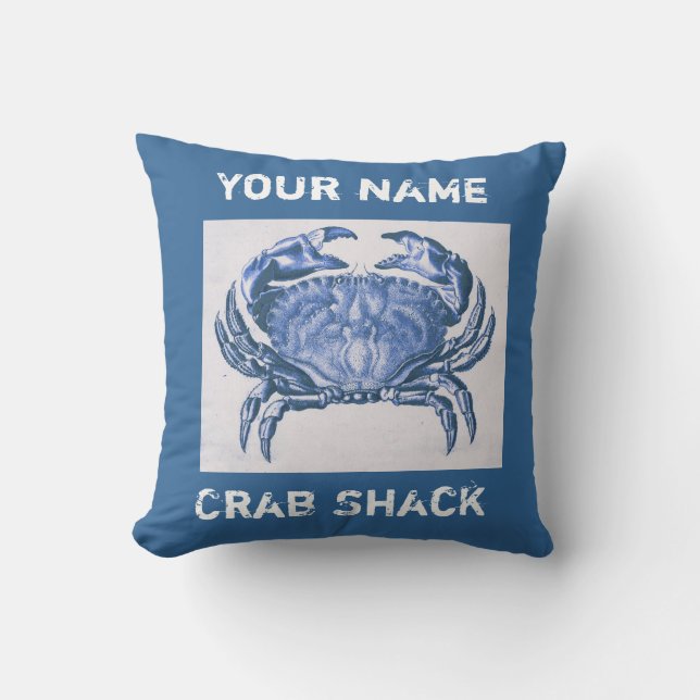 Vintage blue  crab pillow (Front)