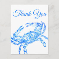 Vintage blue crab - thank you Postcard