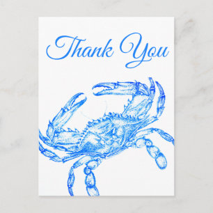 Vintage blue crab - thank you Postcard