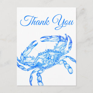 Vintage  blue  crab  -  thank you Postcard