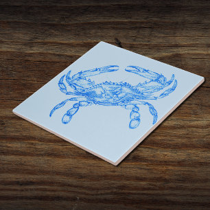 Vintage  blue  crab trinket trays tile