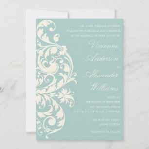 VINTAGE BLUE & CREAM FLOURISH WEDDING INVITATION