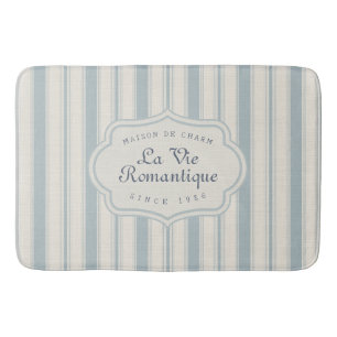 Vintage Blue & Cream Striped French Country  Bath Mat