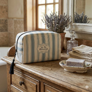 Vintage Blue & Cream Striped French Country Dopp Kit