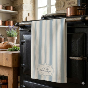 Vintage Blue & Cream Striped French Country  Kitchen Towel