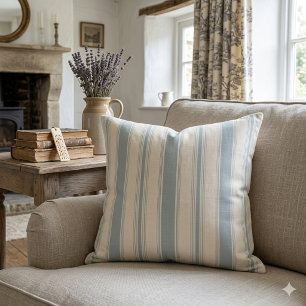 Vintage Blue & Cream Striped French Country  Throw Pillow