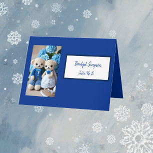 vintage blue crochet couple single seating card