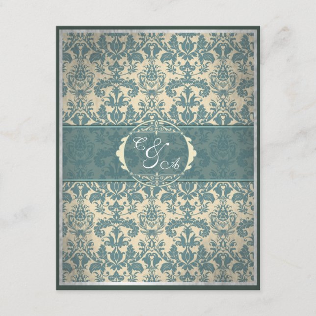 Vintage Blue Damask reception card (Front)