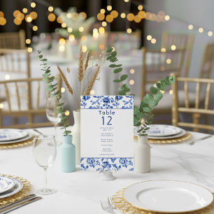 Vintage blue delftware floral table seating chart invitation