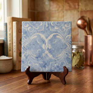 Vintage Blue Distressed Whitewashed Marble-Look Tile