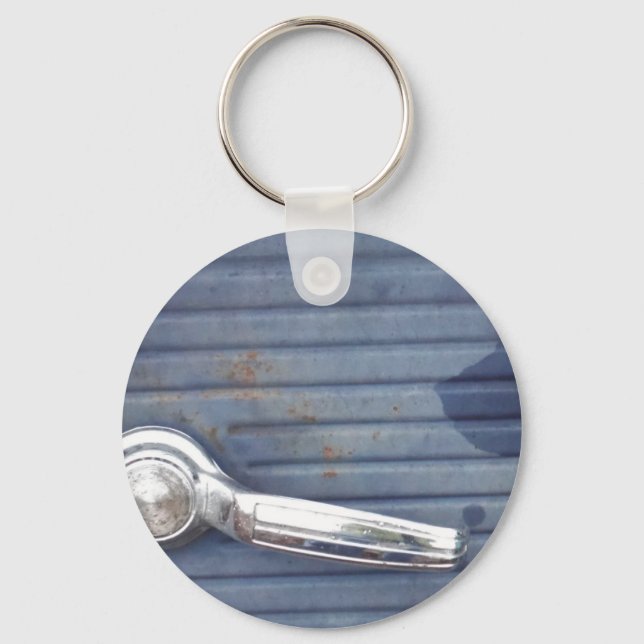 Vintage Blue Door, Silver Handle Keychain (Front)